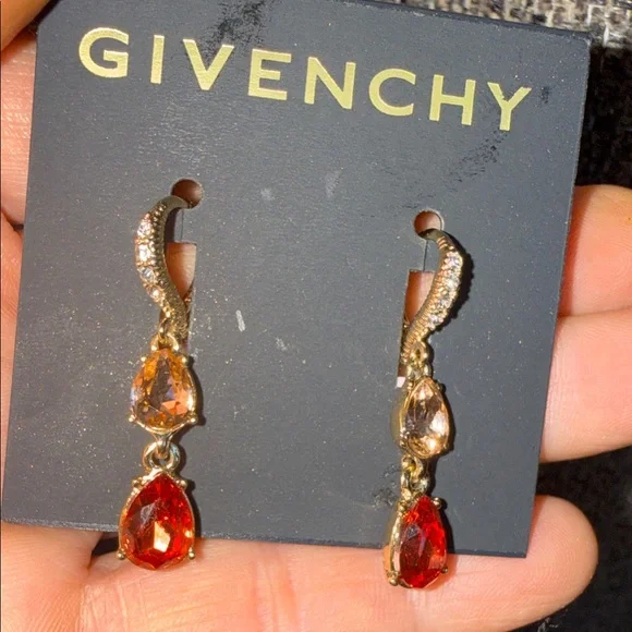 Givenchy Gold and Red Teardrop Earrings - Picture 4 of 5